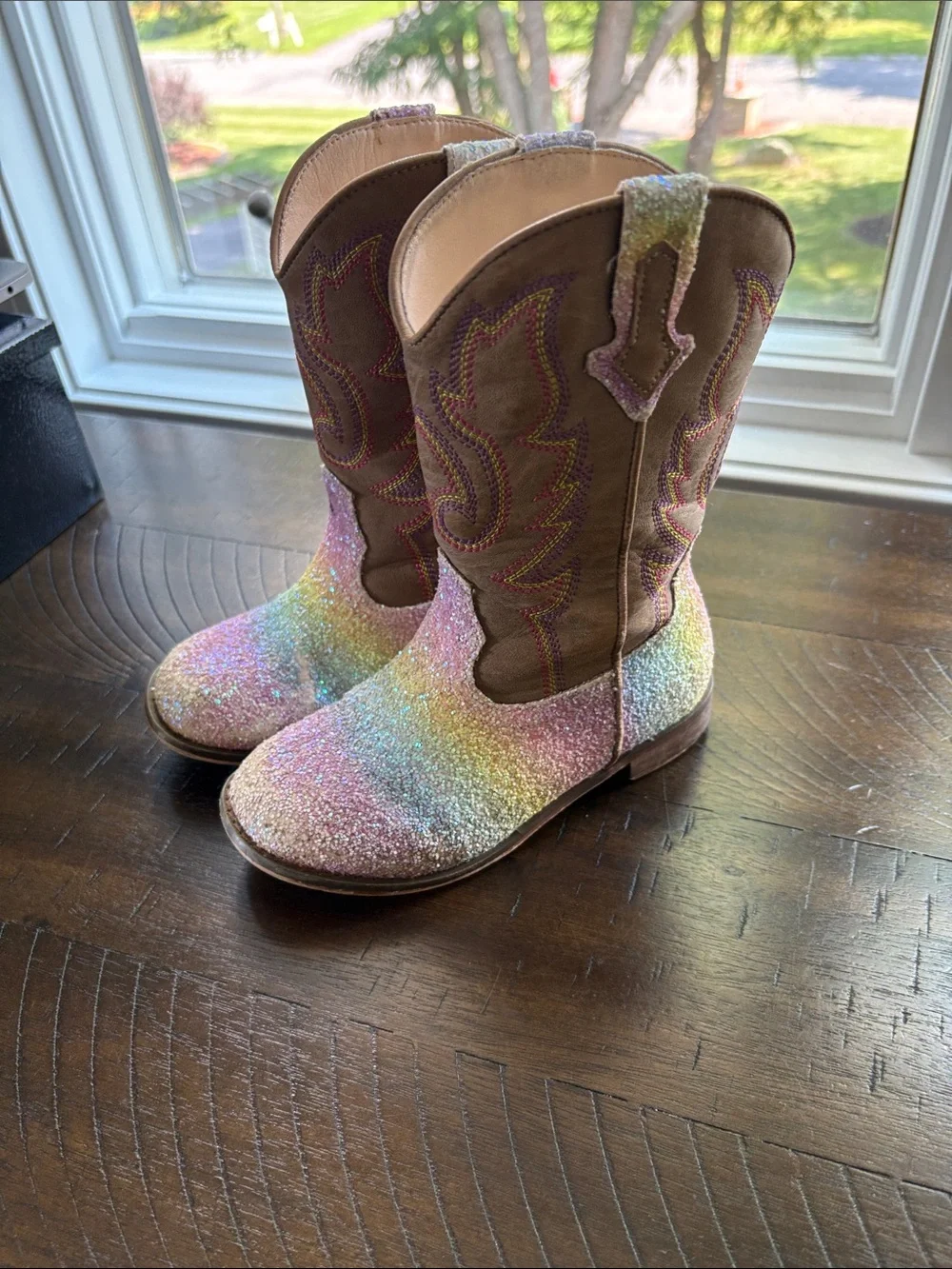 Girls Glitter Rainbow Cowgirl Boots & Rose Gold Mary Janes Set